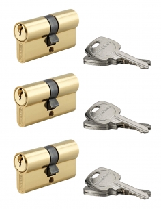 Set da 3 cilindri europei doppia entrata STD, 30x30 mm, a chiave uguale, ottone, 3 chiavi per cilindro - THIRARD