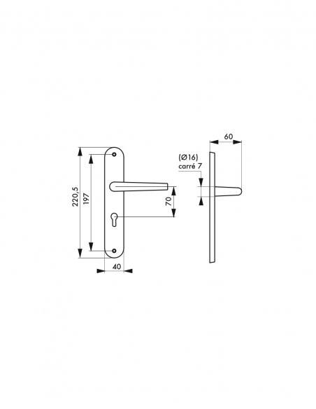 Maniglia per porta, placca esterna Chantilly, 7 x 125 mm, per serratura Tribando, marrone - THIRARD