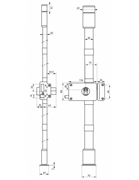 Serratura HORGA A2P*, marrone, CP Transit 2, a tirante, 88 x 140 mm, destra, 4 chiavi, per porta fino a 45 mm – THIRARD