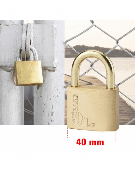 Lucchetto THIRARD Type 1 in ottone per esterni, arco in ottone 40 mm, 2 chiavi