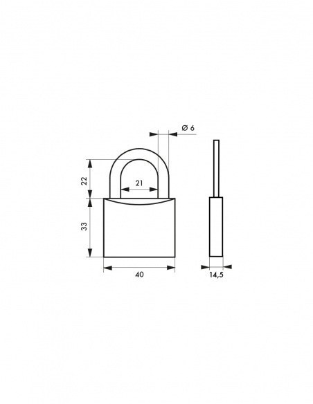 Lucchetto THIRARD Type 1 in ottone per esterni, arco in ottone 40 mm, 2 chiavi