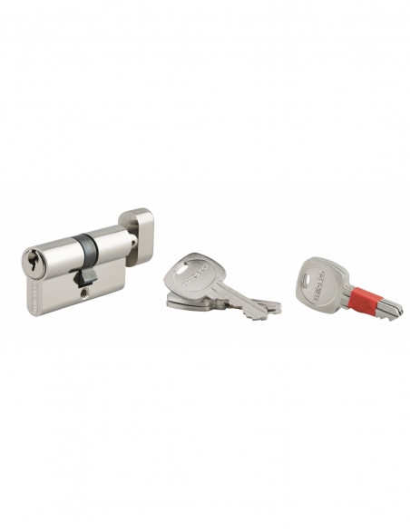 Cilindro THIRARD con pomolo ricodificabile 30Bx30 mm, anti-strappo, antitrapano, nichelato, **2x3 chiavi**.
