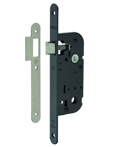 Serratura NF asse 40 mm con solo scrocco, reversibile, nera, confezione indivisibile 50 pz – THIRARD