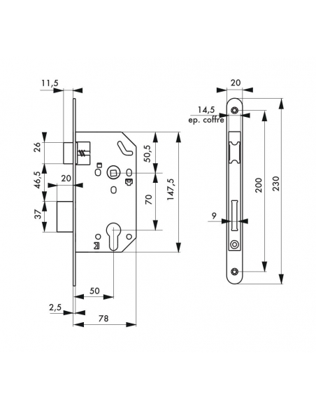Cassa MONOMAX NF per cilindro europeo, asse 50 mm, frontale inox, senza incontro, conf. 25 pz – THIRARD