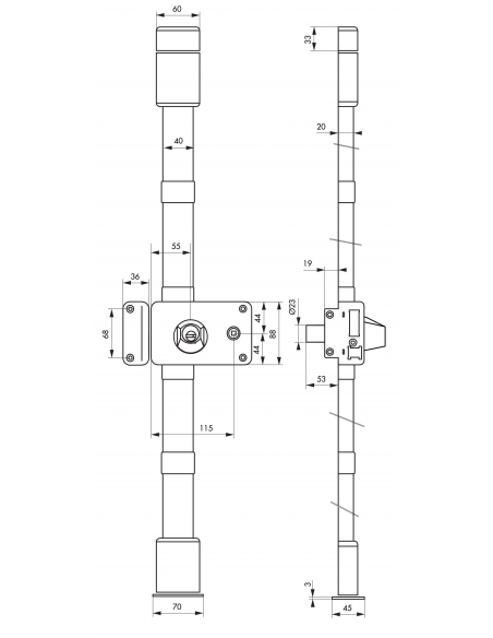 Serratura HORGA, marrone, CR Transit 2, con quadro maniglia, 140 x 88 mm, sinistra, 4 chiavi – THIRARD