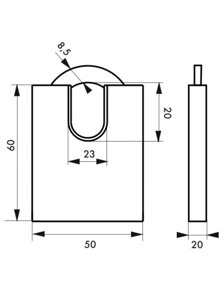 Lucchetto QUADRA 50 mm con arco protetto, 4 chiavi reversibili – THIRARD