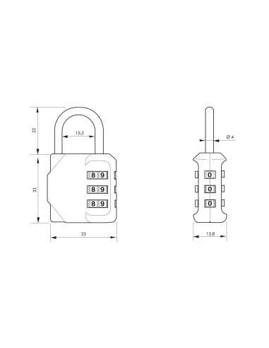 Vista aggiuntiva 1 di Lucchetto CLUB 2 30 mm, a combinazione modificabile a 3 cifre – THIRARD