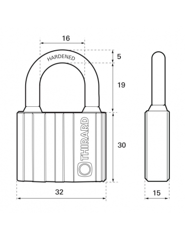 Vista aggiuntiva 1 di Lucchetto BLACK-LOCK 32 mm, 5 chiavi – THIRARD