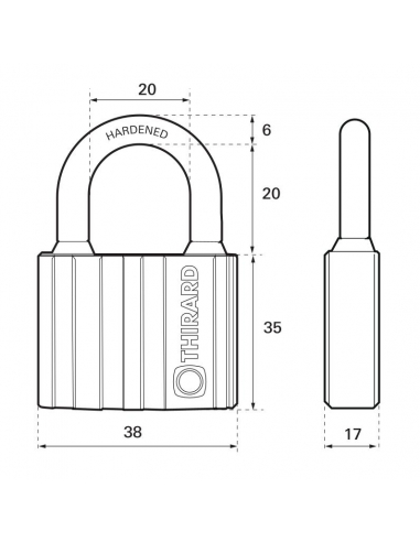 Vista aggiuntiva 1 di Lucchetto BLACK-LOCK 38 mm, 5 chiavi – THIRARD