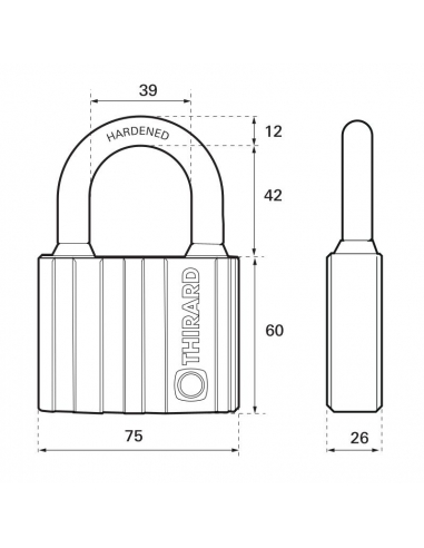 Vista aggiuntiva 1 di Lucchetto Black-lock 75 mm, 5 chiavi – THIRARD