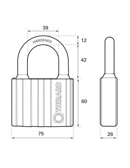 Vista aggiuntiva 1 di Lucchetto Black-lock 75 mm, 5 chiavi – THIRARD
