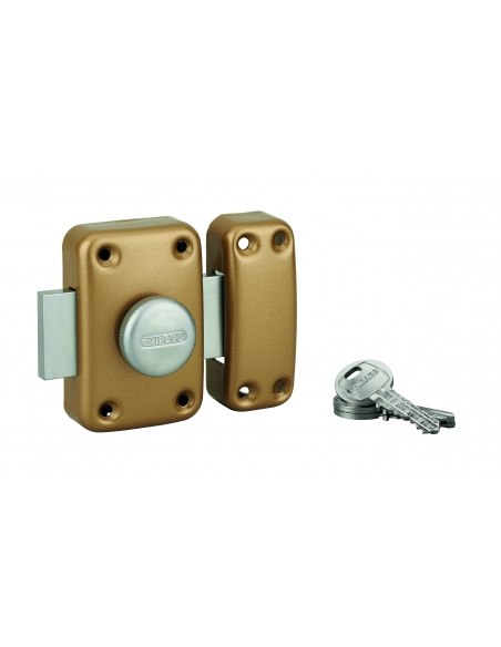 Chiavistello di sicurezza CAPITAL con pomolo e cilindro 50 mm, finitura finitura epossidica oro, 3 chiavi – THIRARD