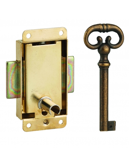 Serratura con alette 30 mm, finitura ottone, 1 chiave – THIRARD