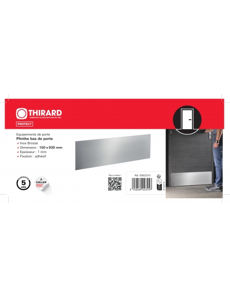 Piastra adesiva per parte inferiore porta in acciaio inox, 150 x 930 mm – THIRARD