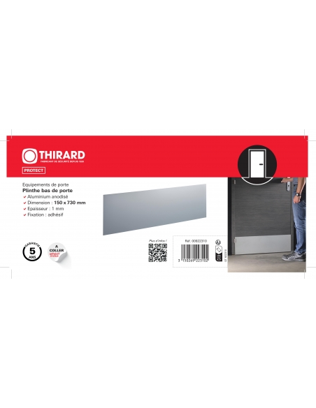 Vista aggiuntiva 2 di Piastra adesiva per parte inferiore porta 150 x 730 mm in alluminio – THIRARD