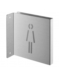 Targa segnaletica «WC donna», acciaio inox spazzolato, 120 x 120 mm, con bordo ripiegato – THIRARD