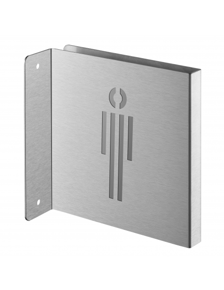 Targa segnaletica «WC uomo», acciaio inox spazzolato, 120 x 120 mm, con bordo ripiegato – THIRARD