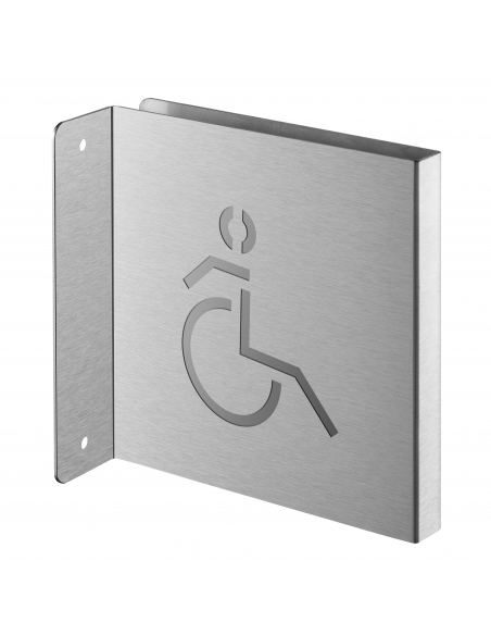 Targa segnaletica «WC accessibile ai disabili», acciaio inox spazzolato, 120 x 120 mm, con bordo ripiegato – THIRARD