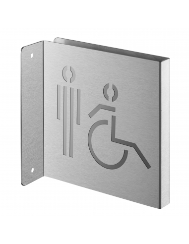 Targa segnaletica «WC con accesso per disabili accompagnati», acciaio inox spazzolato, 120 x 120 mm – THIRARD