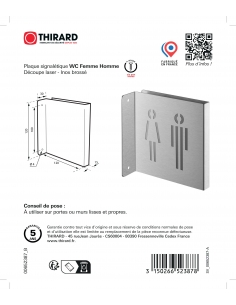 Targa segnaletica «WC donna/uomo», acciaio inox spazzolato, 120 x 120 mm, con bordo ripiegato – THIRARD