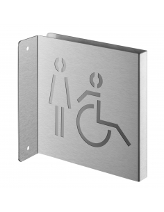 Targa segnaletica «WC per disabili con accompagnamento», acciaio inox spazzolato, 120 x 120 mm – THIRARD