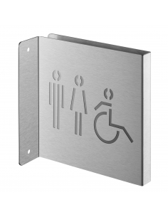 Targa segnaletica «WC donna/uomo per accesso disabili», acciaio inox spazzolato, 120 x 120 mm, con bordo ripiegato – THIRARD