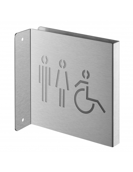Targa segnaletica «WC donna/uomo per accesso disabili», acciaio inox spazzolato, 120 x 120 mm, con bordo ripiegato – THIRARD
