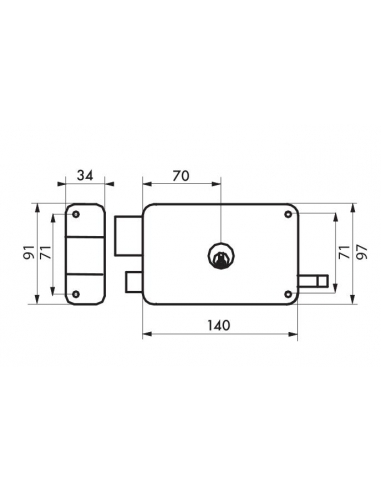 Serratura da applicare a tirante 140 x 94 mm, asse 70 mm, sinistra – THIRARD