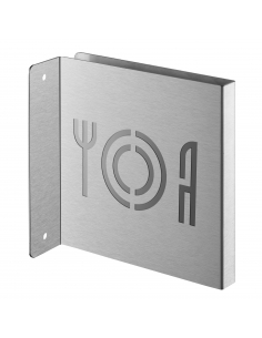Targa segnaletica «Sala ristorante», acciaio inox spazzolato, 120 x 120 mm, con bordo ripiegato – THIRARD