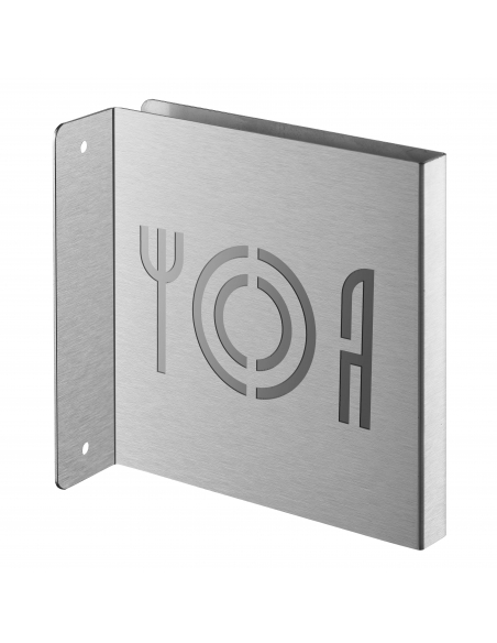 Targa segnaletica «Sala ristorante», acciaio inox spazzolato, 120 x 120 mm, con bordo ripiegato – THIRARD
