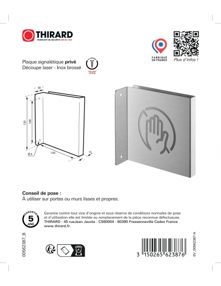Vista aggiuntiva 2 di Targa segnaletica «Accesso Privato», acciaio inox spazzolato, 120 x 120 mm, con bordo ripiegato – THIRARD