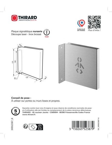 Vista aggiuntiva 2 di Targa segnaletica «Area bebè», acciaio inox spazzolato, 120 x 120 mm, con bordo ripiegato – THIRARD