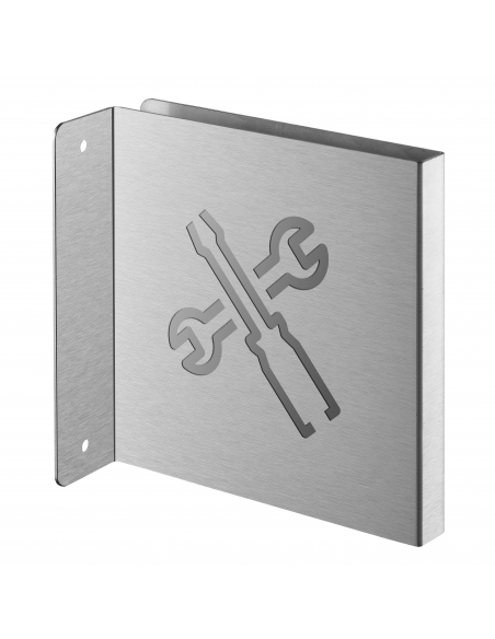Targa segnaletica «Locale tecnico», acciaio inox spazzolato, 120 x 120 mm, con bordo ripiegato – THIRARD