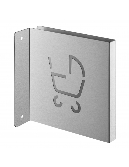Targa segnaletica «Locale passeggini», acciaio inox spazzolato, 120 x 120 mm, con bordo ripiegato – THIRARD