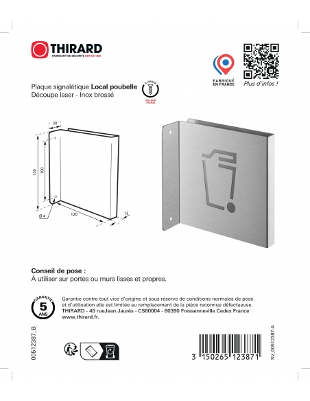 Vista aggiuntiva 2 di Targa segnaletica «Locale rifiuti», acciaio inox spazzolato, 120 x 120 mm, con bordo ripiegato – THIRARD