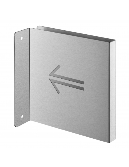 Targa segnaletica «Freccia sinistra», acciaio inox spazzolato, 120 x 120 mm, con bordo ripiegato – THIRARD