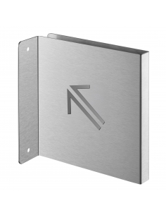 Targa segnaletica «Freccia 45° in alto a sinistra», acciaio inox spazzolato, 120 x 120 mm, con bordo ripiegato – THIRARD