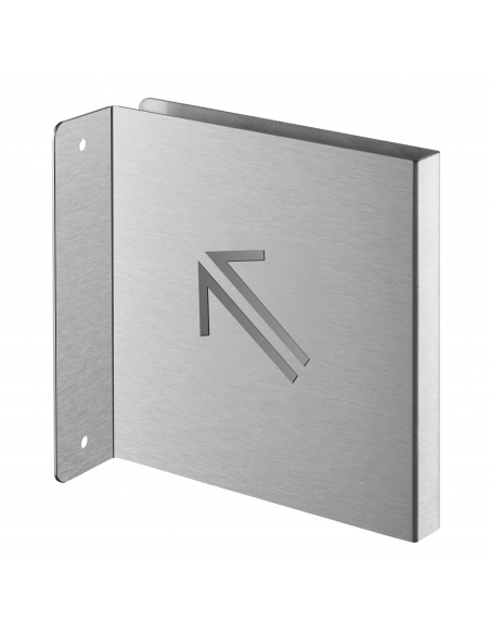 Targa segnaletica «Freccia 45° in alto a sinistra», acciaio inox spazzolato, 120 x 120 mm, con bordo ripiegato – THIRARD