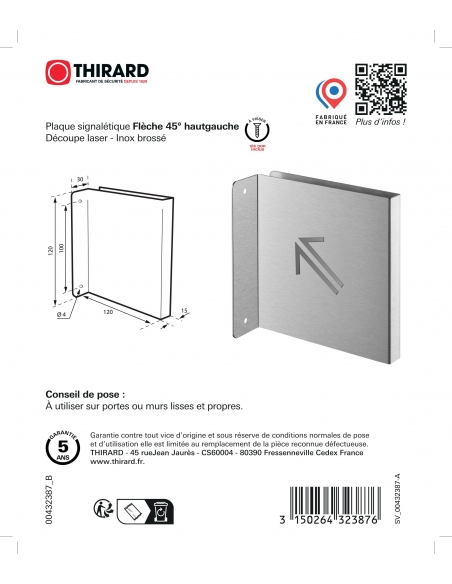 Vista aggiuntiva 3 di Targa segnaletica «Freccia 45° in alto a sinistra», acciaio inox spazzolato, 120 x 120 mm, con bordo