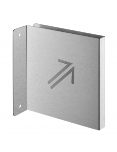 Targa segnaletica «Freccia 45° in alto a destra», acciaio inox spazzolato, 120 x 120 mm, con bordo ripiegato – THIRARD