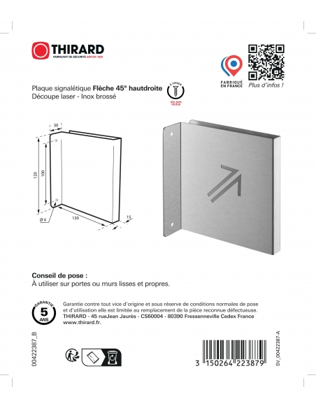 Vista aggiuntiva 3 di Targa segnaletica «Freccia 45° in alto a destra», acciaio inox spazzolato, 120 x 120 mm, con bordo