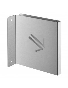 Targa segnaletica «Freccia 45° in basso a destra», acciaio inox spazzolato, 120 x 120 mm, con bordo ripiegato – THIRARD