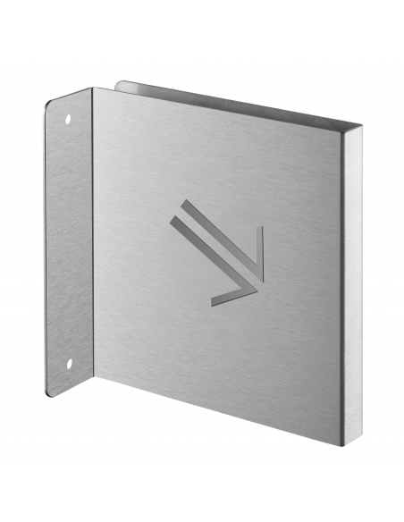Targa segnaletica «Freccia 45° in basso a destra», acciaio inox spazzolato, 120 x 120 mm, con bordo ripiegato – THIRARD