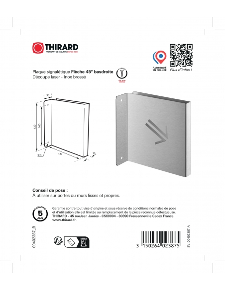 Vista aggiuntiva 3 di Targa segnaletica «Freccia 45° in basso a destra», acciaio inox spazzolato, 120 x 120 mm, con bordo