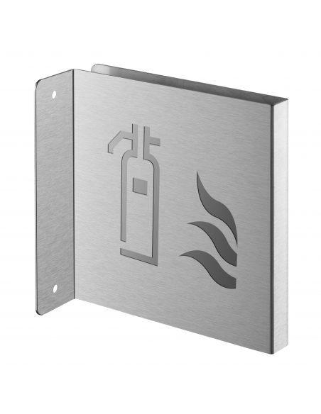 Targa segnaletica «Estintore», acciaio inox spazzolato, 120 x 120 mm, con bordo ripiegato – THIRARD