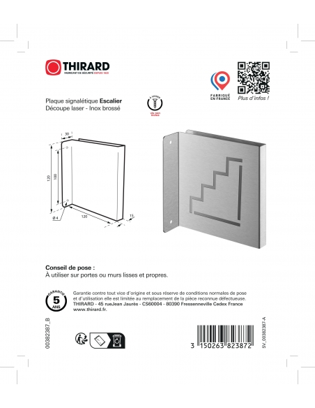 Vista aggiuntiva 3 di Targa segnaletica «Scale», acciaio inox spazzolato, 120 x 120 mm, con bordo ripiegato – THIRARD