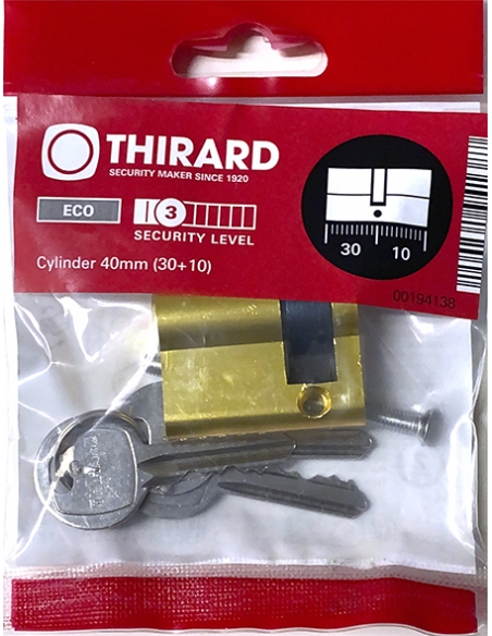 Vista aggiuntiva 1 di Semicilindro europeo SA 30 x 10 mm, finitura ottone, 3 chiavi – THIRARD