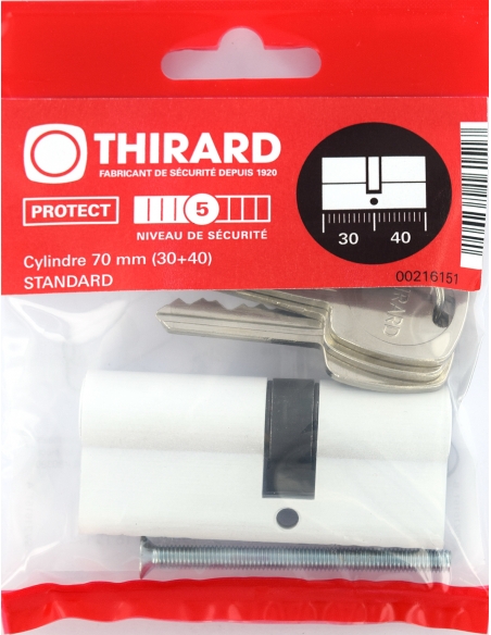 Vista aggiuntiva 1 di Cilindro europeo STD 35 x 35 mm, bianco, 3 chiavi – THIRARD