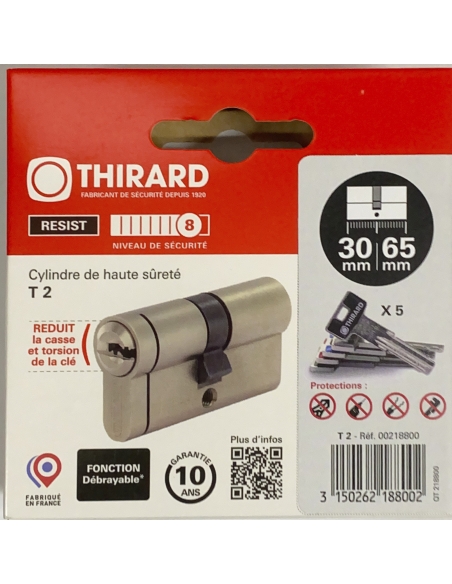 Cilindro europeo Transit 2 30 x 65 mm, nichelato, 5 chiavi – THIRARD
