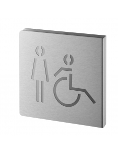 Targa segnaletica «WC donna accessibile», acciaio inox spazzolato, 120 x 120 mm, sagomata – THIRARD